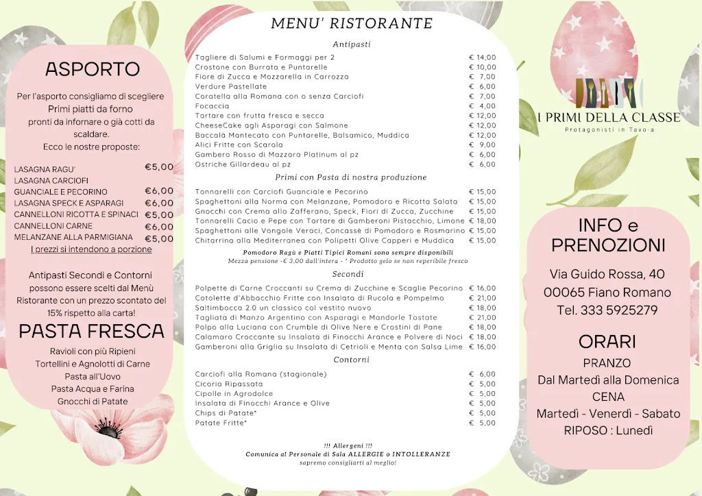Menu_I Primi della Classe Ristorante e Pastificio_Fiano Romano_image_1