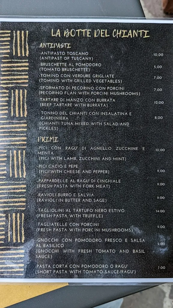 Menu_Ristorante Pizzeria La Botte Del Chianti_La Botte_image_1