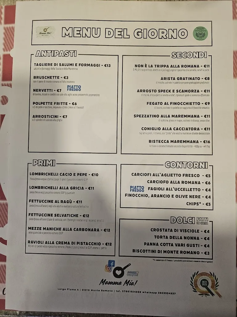 Menu_Mamma Mia! Trattoria_Monte Romano_image_1