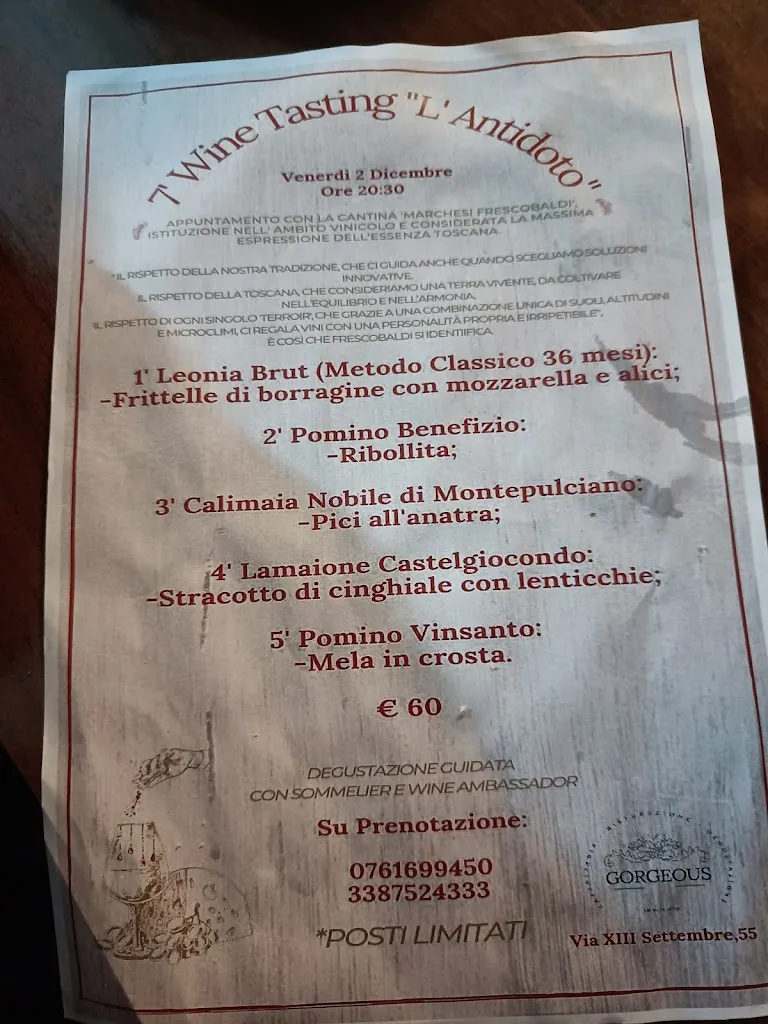 Menu_Gorgeous Ristocaffè_Monterosi_immagine_1