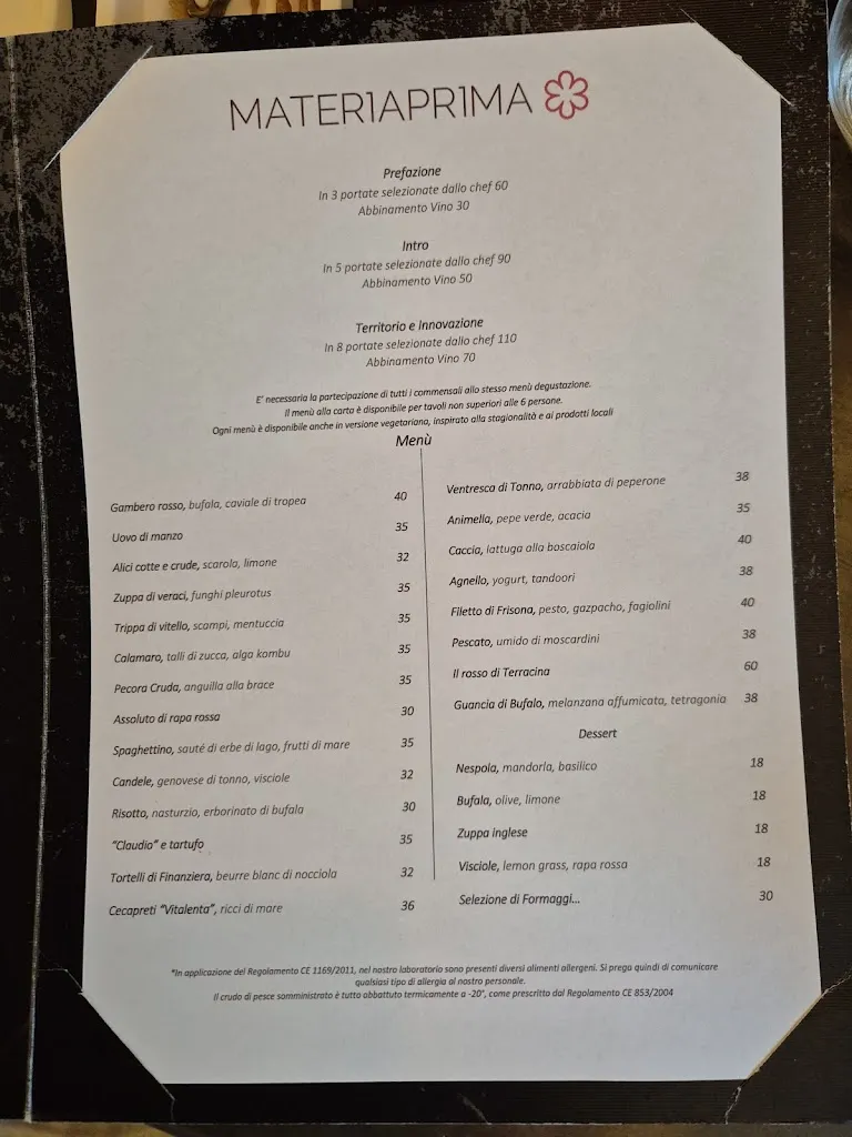 Menu_Materiaprima Osteria Contemporanea_Pontinia_immagine_1
