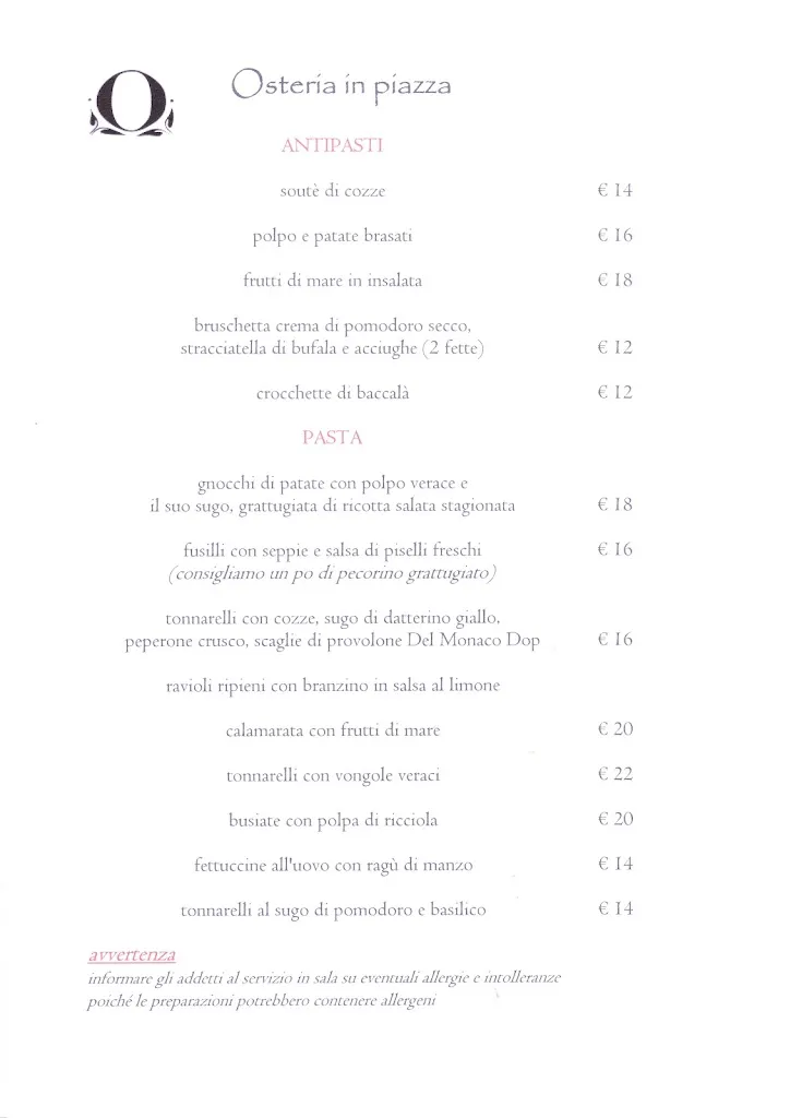 Menu_Osteria in piazza_Sperlonga_image_1
