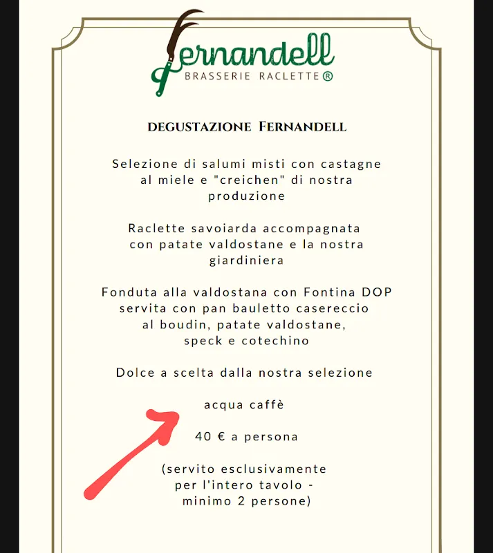 Menu_Fernandell Brasserie Raclette_Courmayeur_immagine_1