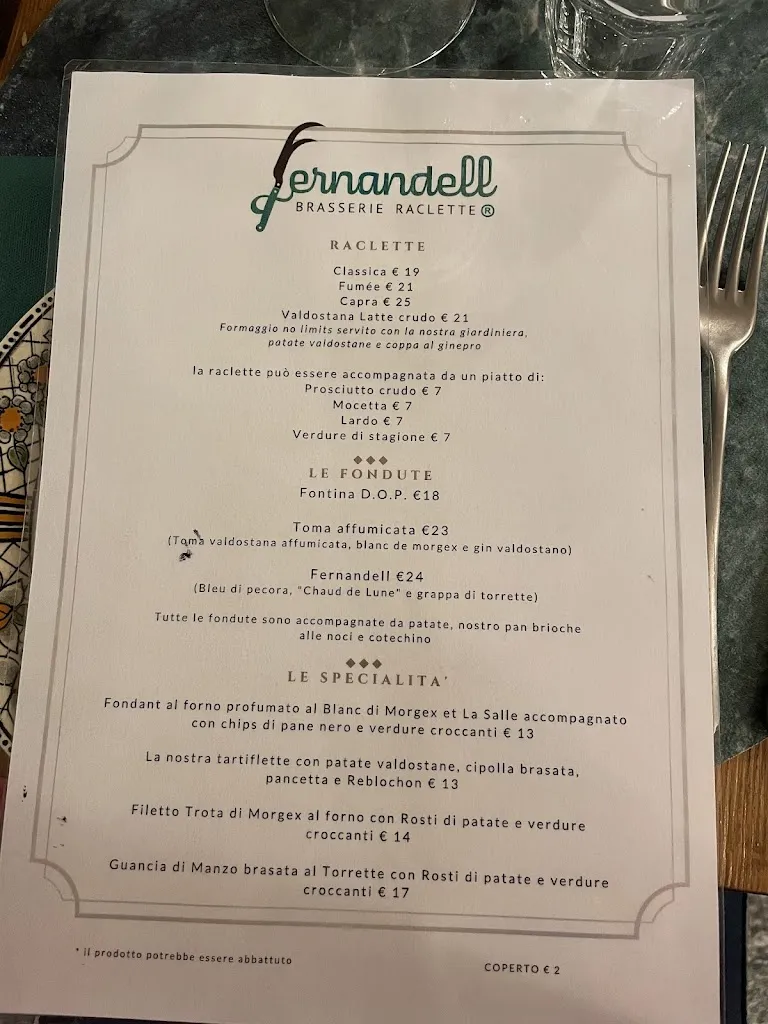 Menu_Fernandell Brasserie Raclette_Courmayeur_immagine_4
