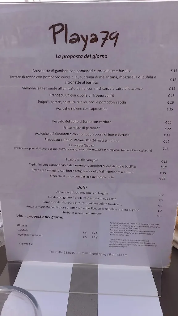 Menu_Ristorante Playa79 Stabilimento Balneare_Ospedaletti_image_2