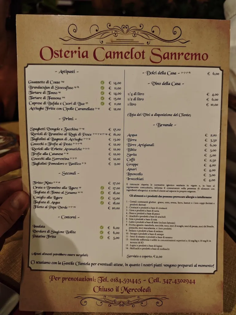 Menu_Osteria Camelot_San Remo_image_1