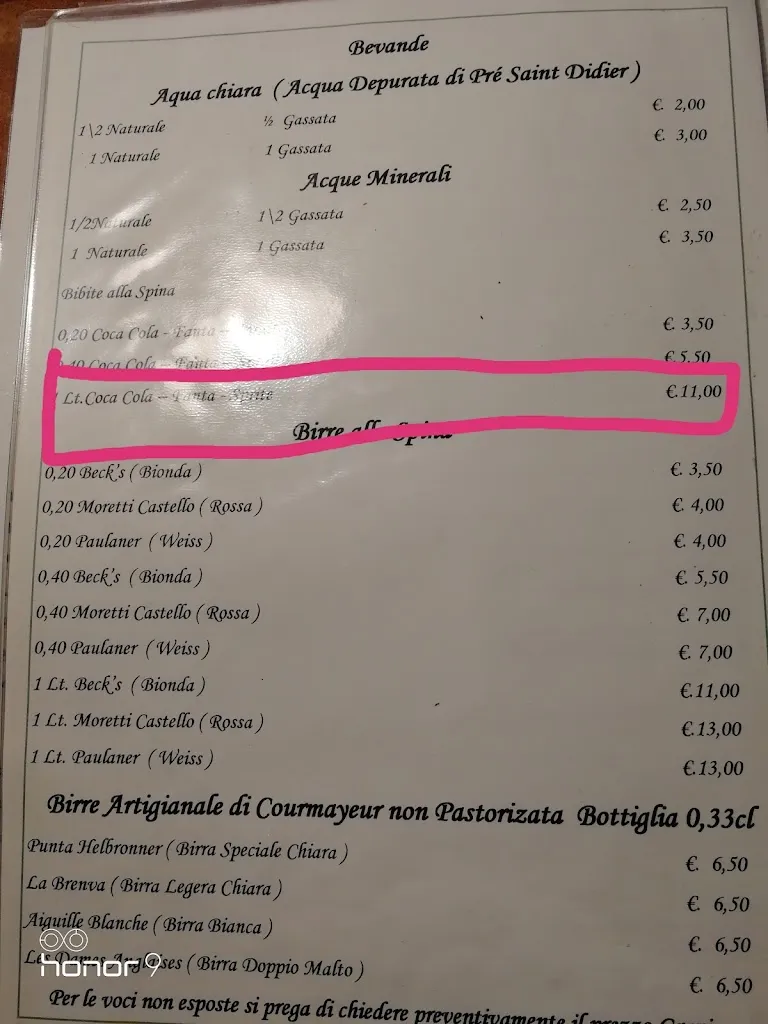 Menu_Ristorante Pizzeria bar Bellevue_Prè Saint Didier_image_2