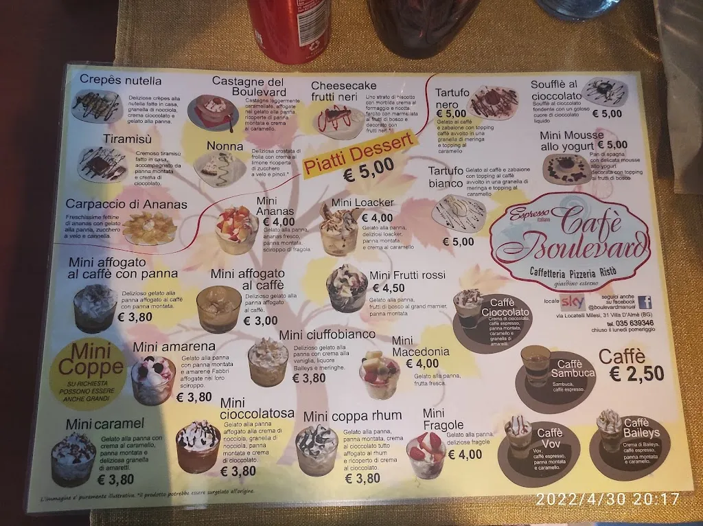 Menu_Cafè Boulevard || Bar - Pizzeria - Ristorante - Hamburgheria_Almè_immagine_1