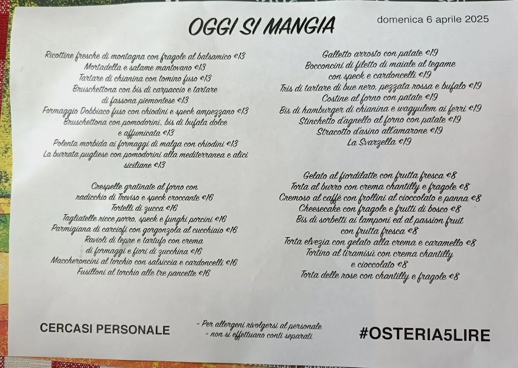 Menü_Osteria delle Cinque Lire_Bagnolo San Vito_Bild_2