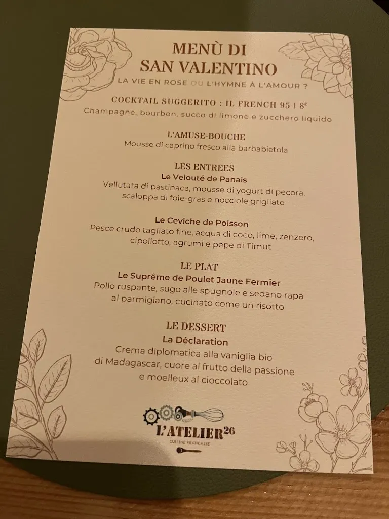 Menu_L'ATELIER 26 CUISINE FRANCAISE_Villair-Amerique_image_1