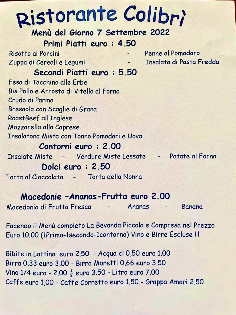 Menu_Ristorante Self Service Colibri' Bellusco_Bellusco_image_1