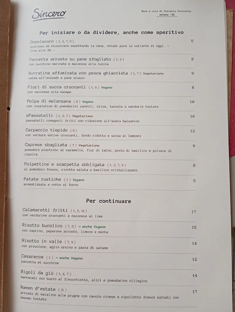Menu_Sincero - osteria con cucina di mercato. Per l'aperitivo, la cena ed il dopo-cena._Capiago-Intimiano-Olmeda_image_1