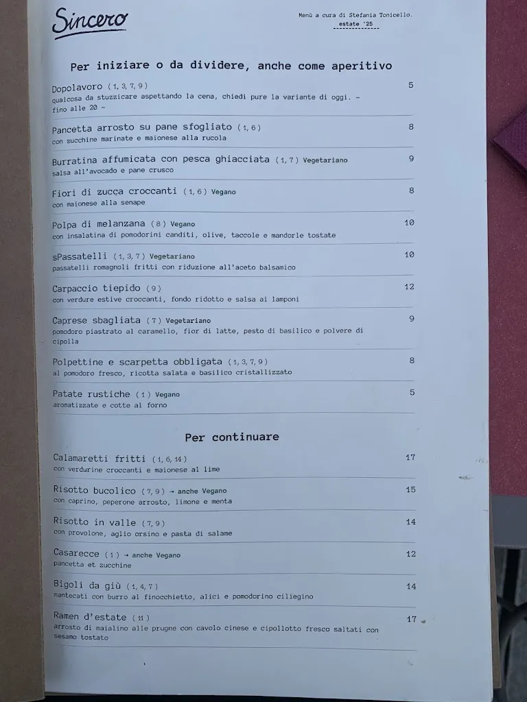 Menu_Sincero - osteria con cucina di mercato. Per l'aperitivo, la cena ed il dopo-cena._Capiago-Intimiano-Olmeda_image_2