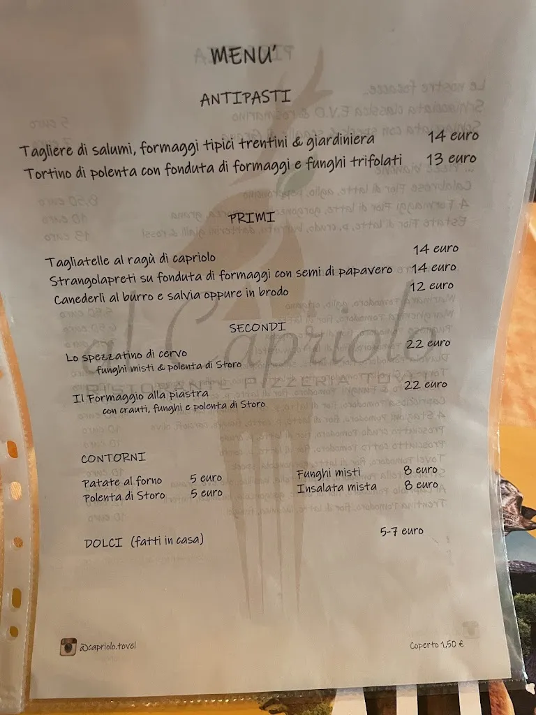 Menu_Ristorante & Pizzeria al Capriolo Tovel_Capriolo_immagine_1