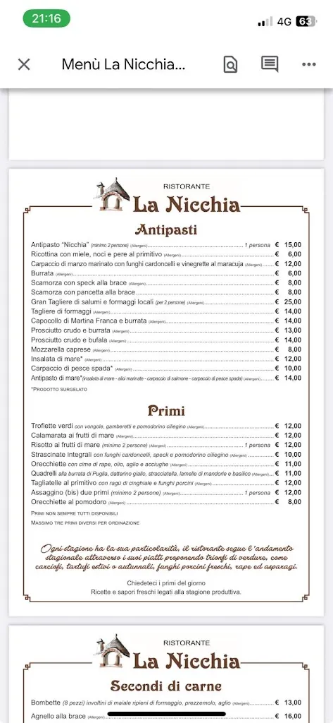 Menu_La Nicchia_Alberobello_image_1