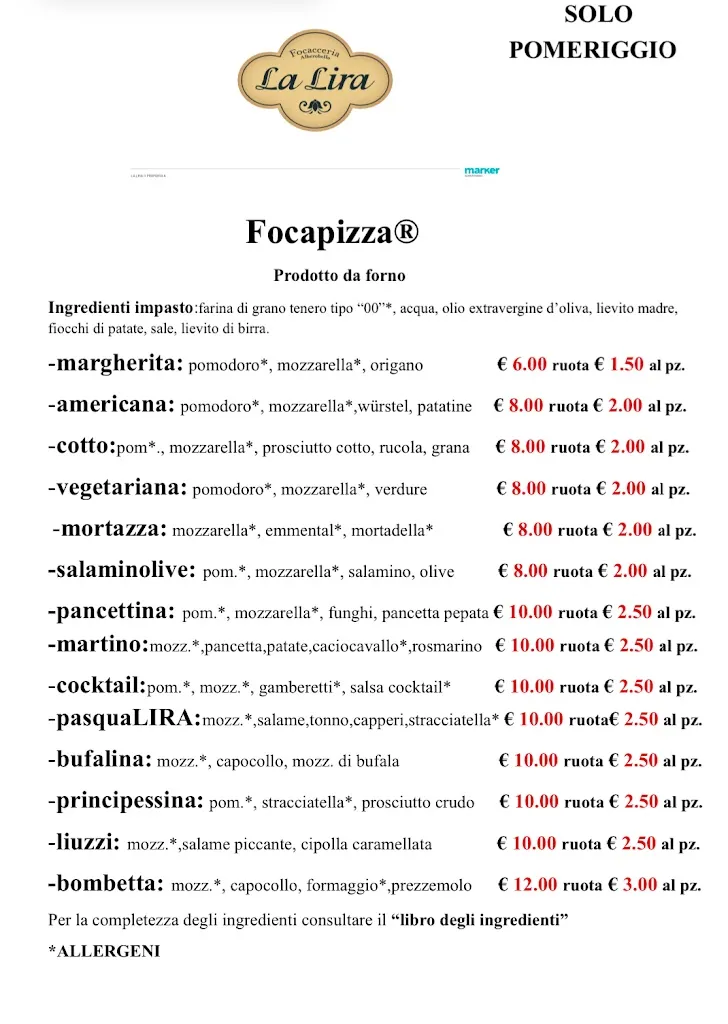Menu_La Lira Focacceria_Alberobello_image_1
