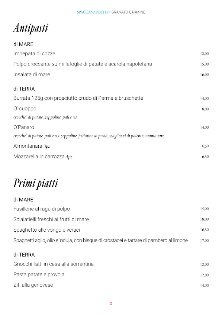 Menu_Pizzeria Ristorante Spaccanapoli 187 Granato Carmine_Cornate d'Adda_immagine_1