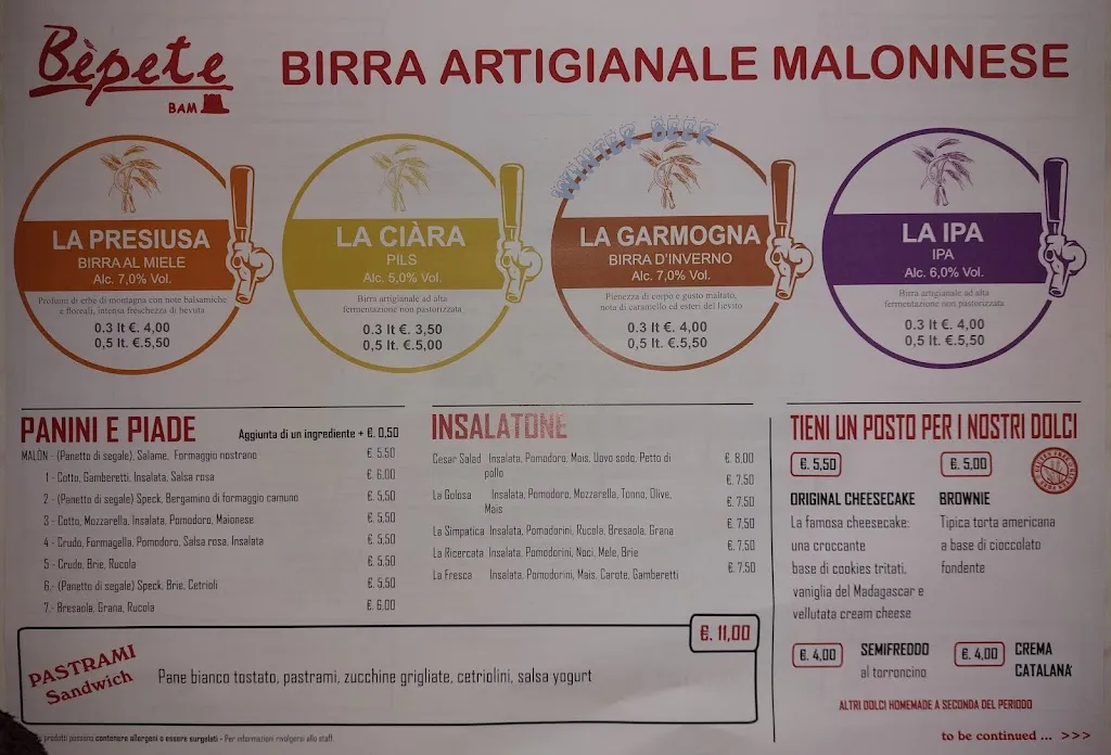 Menu_Bena's - Bar & Mercato locale_Malonno_image_2