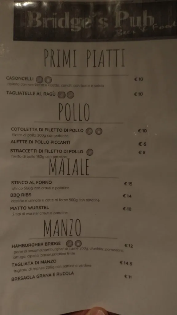 Menu_Bridge Pub & restaurant_Manerbio_image_1