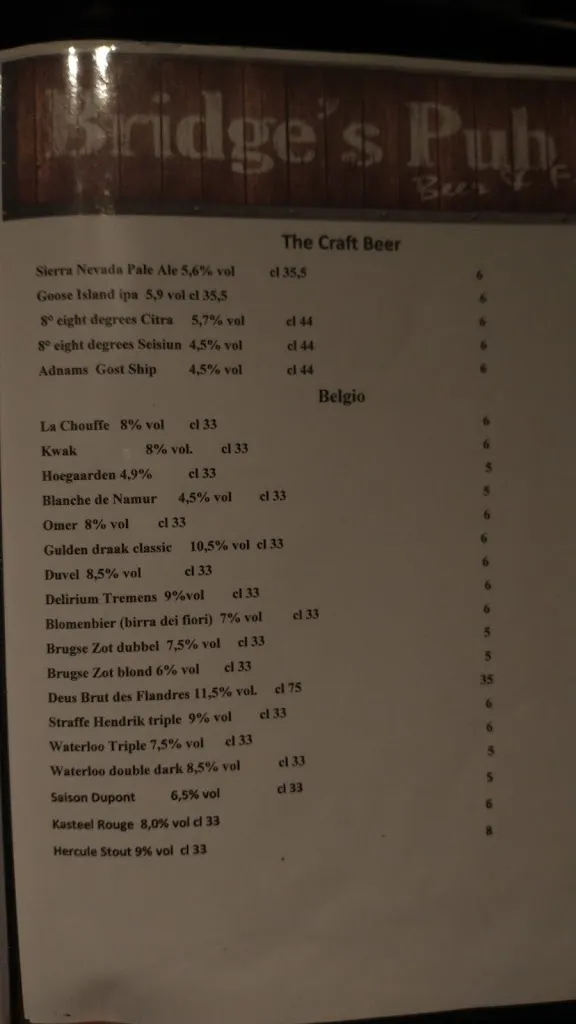 Menu_Bridge Pub & restaurant_Manerbio_image_2