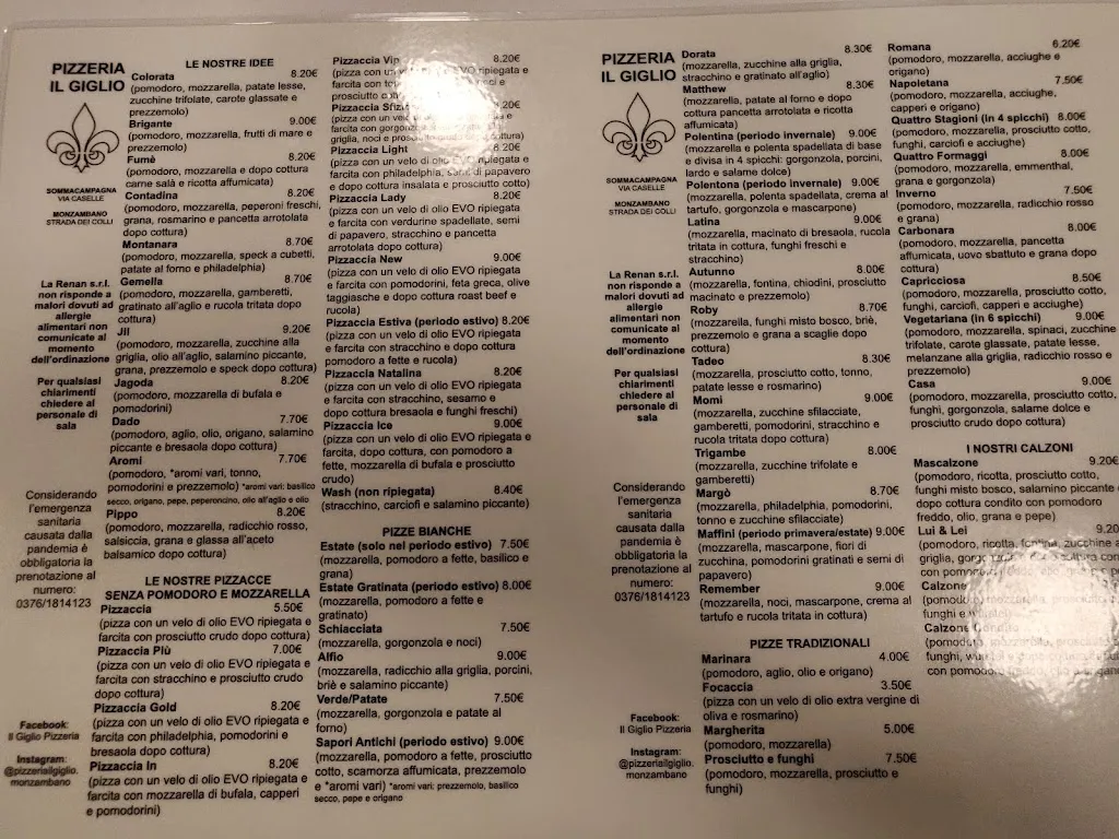 Menu_Pizzeria Ristorante Il Giglio_Monzambano_immagine_1