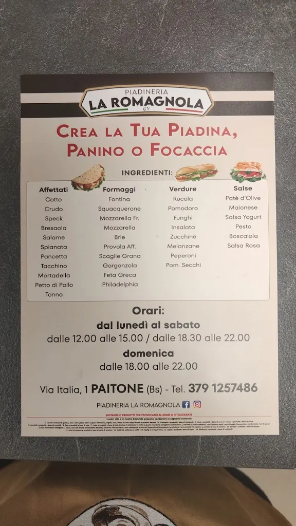 Piadineria La Romagnola GV restaurant in Paitone