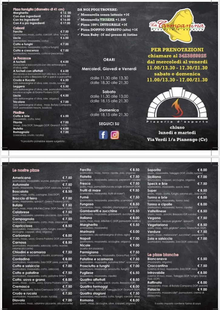 Menu_La Campanina - pizzeria d'asporto_Pianengo_image_1