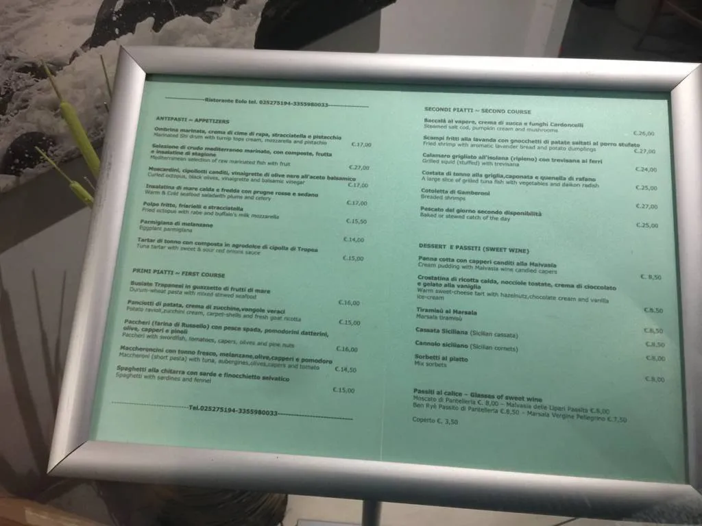 Menü_EOLO Ristorante siciliano pesce mediterraneo_Poasco-Sorigherio_Bild_2