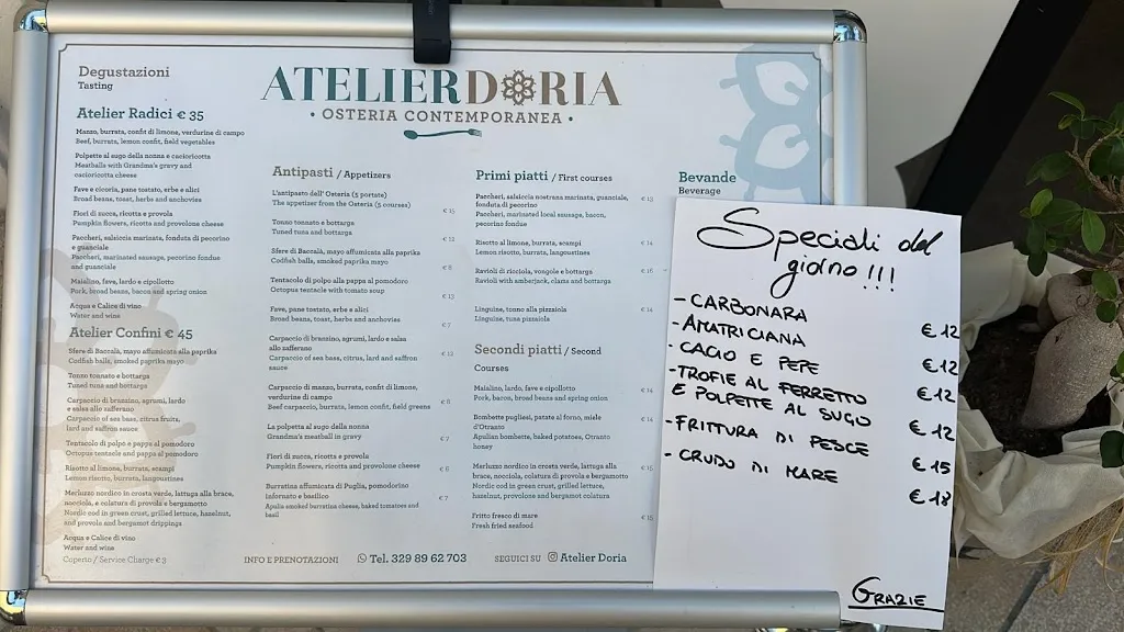Menu_Atelier Doria • Osteria contemporanea_Brindisi_immagine_1