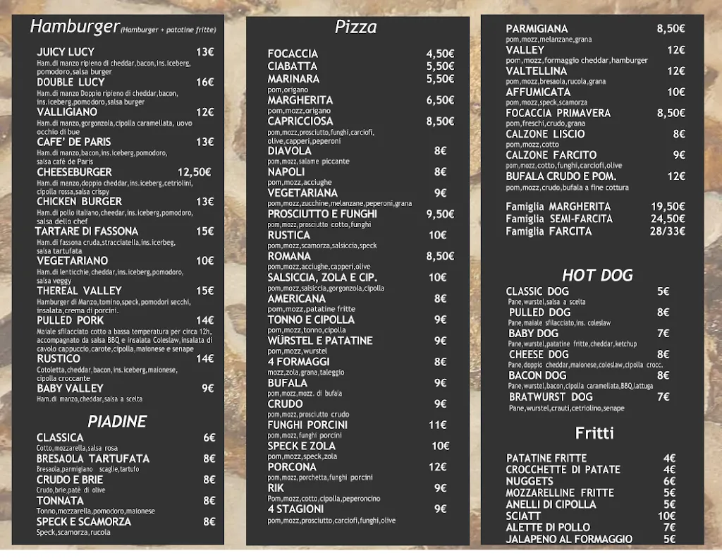 Menu_Valley Pizzeria & Hamburgeria_San Fedele Superiore_image_1