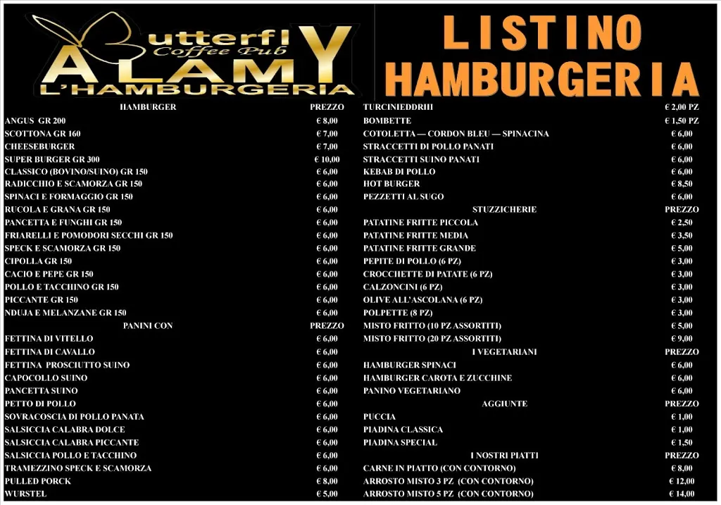 Menu_BUTTERFLY Coffee Pub - ALAMY L' Hamburgeria_Caprarica di Lecce_image_1