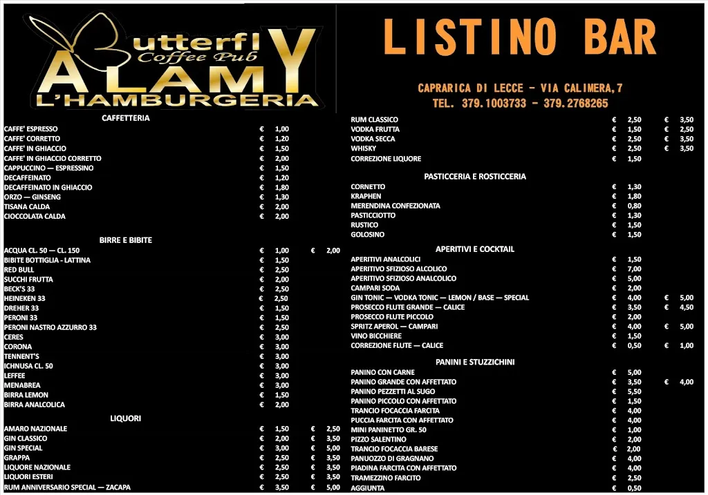 Menu_BUTTERFLY Coffee Pub - ALAMY L' Hamburgeria_Caprarica di Lecce_image_3