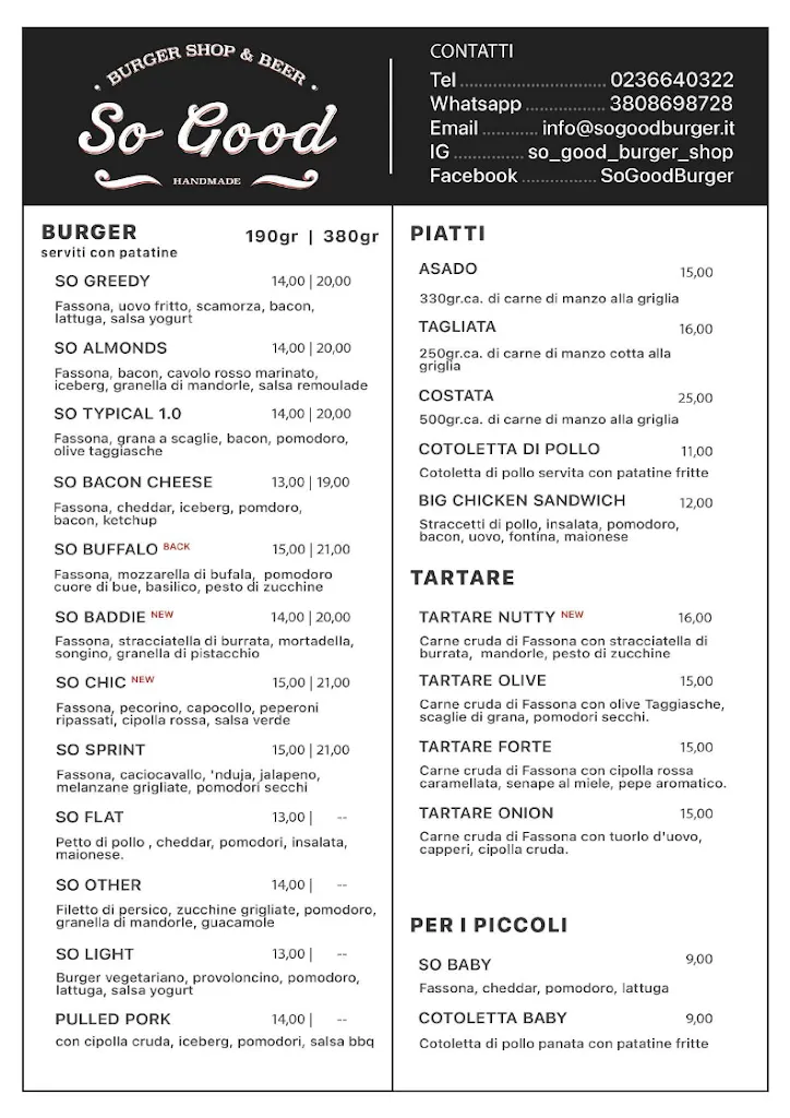 Menu_So Good - Burger Shop & Beer_Torrazza dei Mandelli_image_1