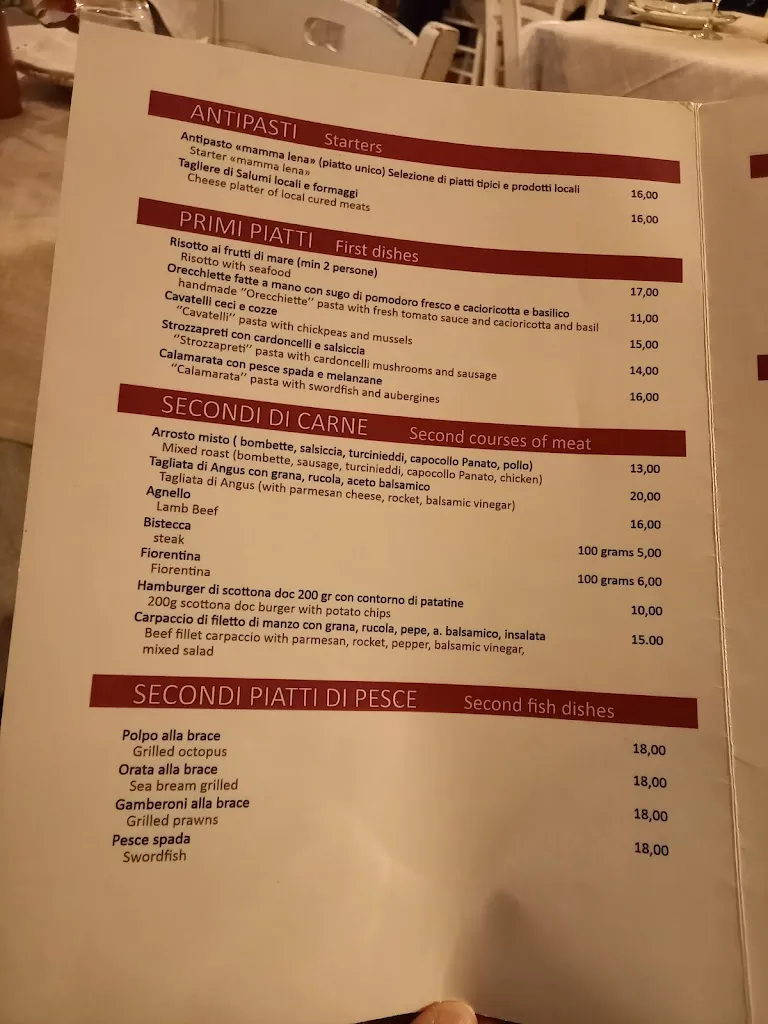 Menü_Ristorante Braceria Mamma Lena_Carovigno_Bild_2