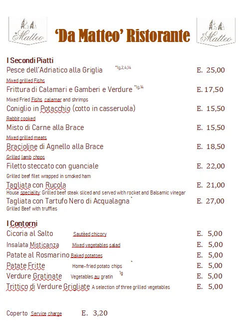 Menü_Ristorante Da Matteo Montemaggiore Colli al Metauro_Calcinelli_Bild_1
