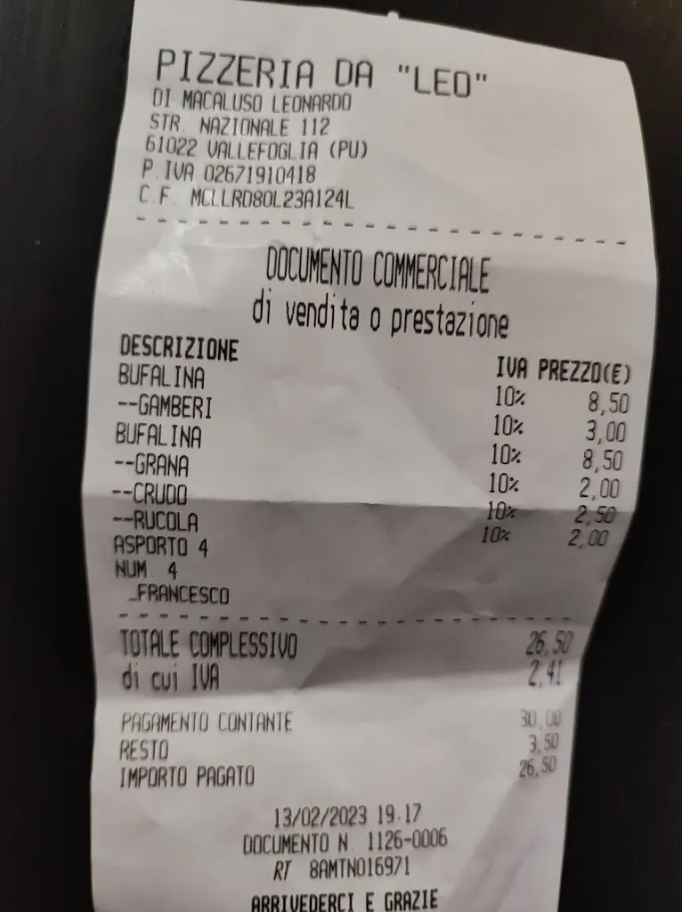 Francesco Dajko_Pizzeria da Leo_Colbordolo_Bewertung