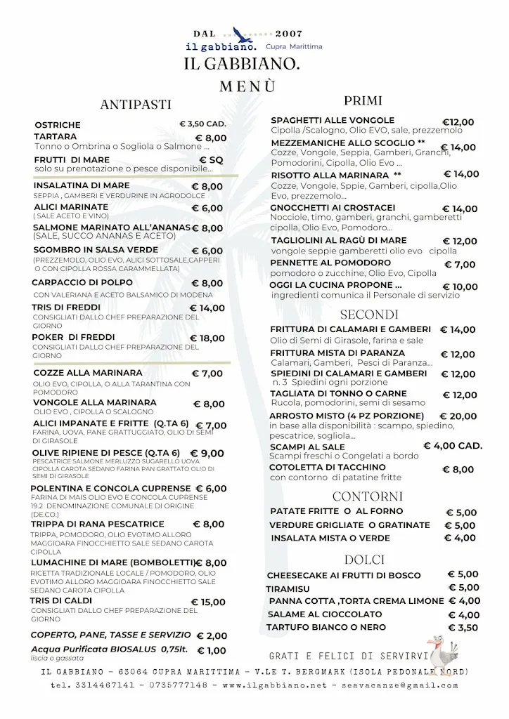 Menu_Il Gabbiano - Ristorante - Stabilimento Balneare _Cupra Marittima_immagine_1