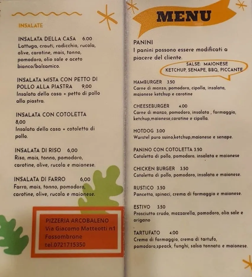 Menu_Pizzeria Paninoteca Bar L'arcobaleno_Fossombrone_image_2