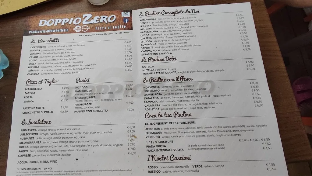 Menü_DoppioZero Piadineria_Gabicce Mare_Bild_3
