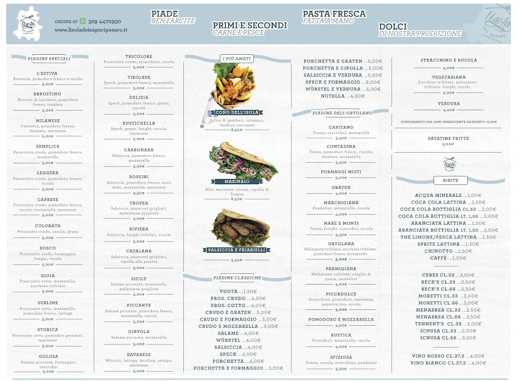 Menu_L'isola dei Sapori Pesaro - Piadine ben farcite e primi piatti_Pesaro_image_1