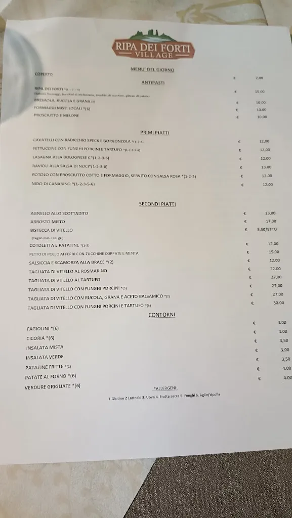 Menü_Ripa dei forti Village_Castelpetroso_Bild_1