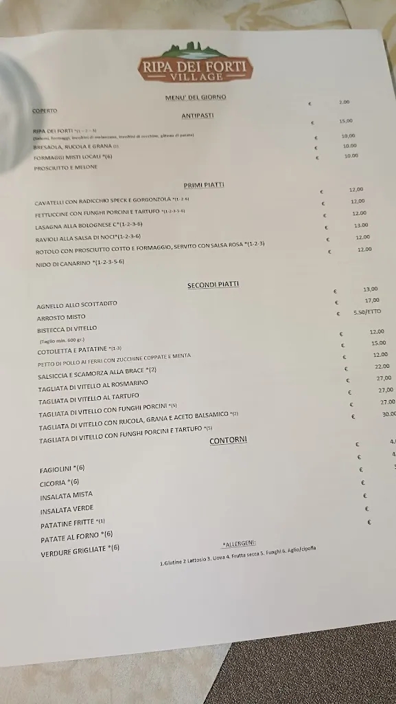 Menü_Ripa dei forti Village_Castelpetroso_Bild_2