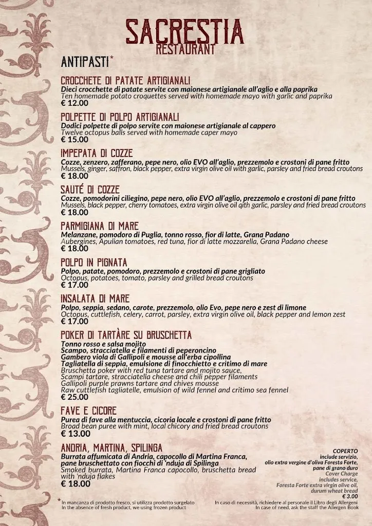 Menu_Osteria La Sagrestia_Castrignano del Capo_immagine_1
