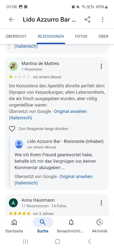 Daniela Stanojevic_Lido Azzurro Bar - Ristorante_Chieuti_review