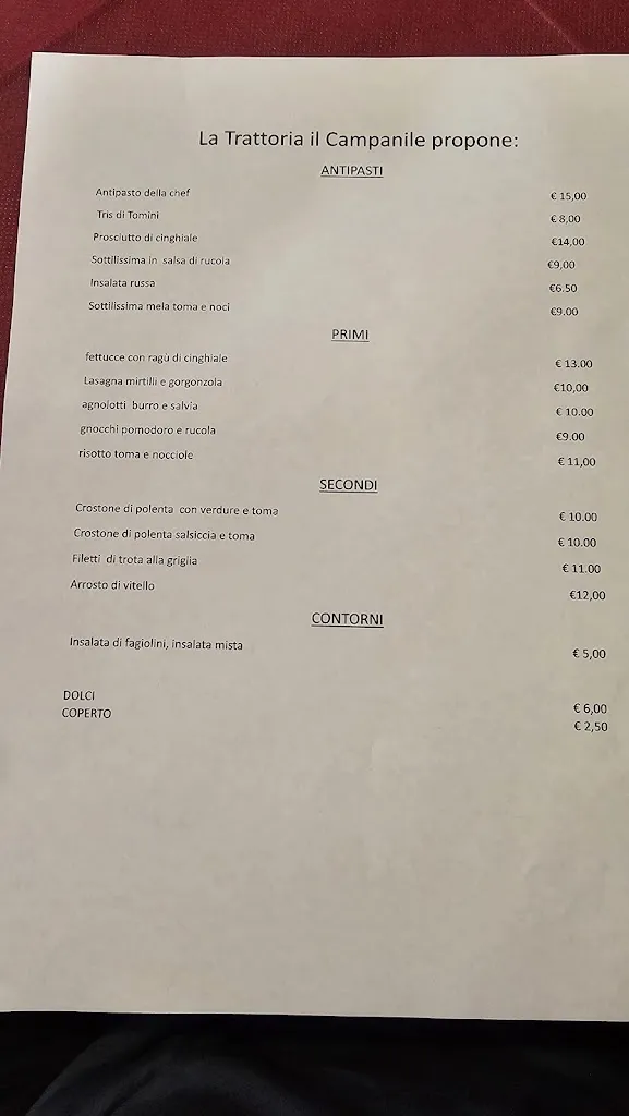 Menu_IL CAMPANILE trattoria tipica piemontese_Coazze_image_1