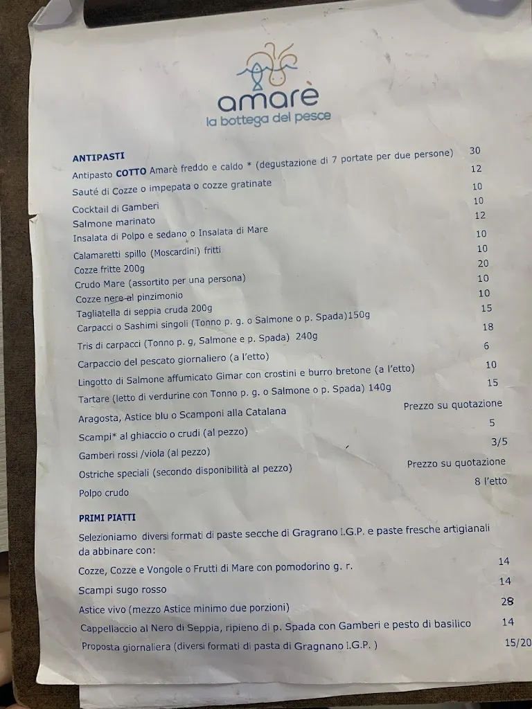 Menu_Amarè - La bottega del pesce_Conversano_immagine_1