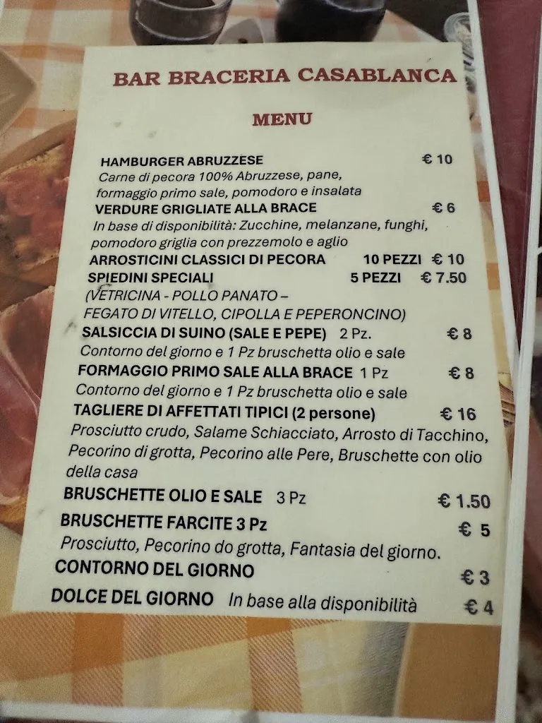 Menu_Arrosticini alla brace Casablanca di D'Amico aperto anche a pranzo chiuso il mercoledì _Casoli_image_1