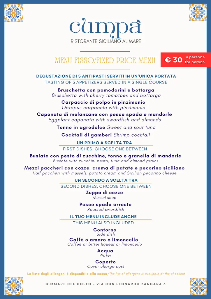 Menu_Ristorante Cumpà | Cucina siciliana sul mare_Scopello_immagine_2