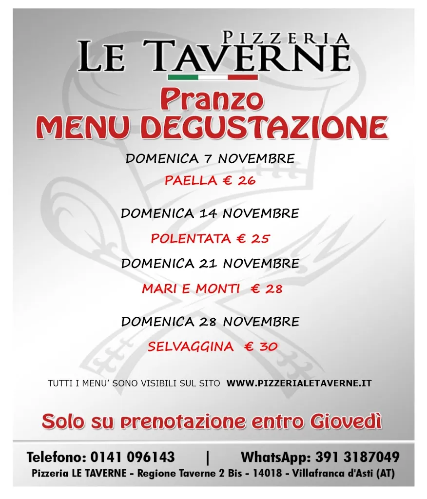 Menu_Pizzeria Le Taverne_Villafranca d'Asti_image_1
