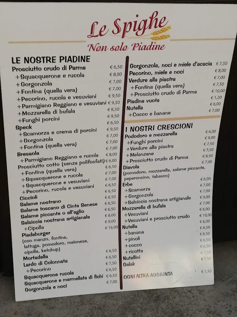 Menu_Le Spighe Non Solo Piadine_Alfonsine_image_2